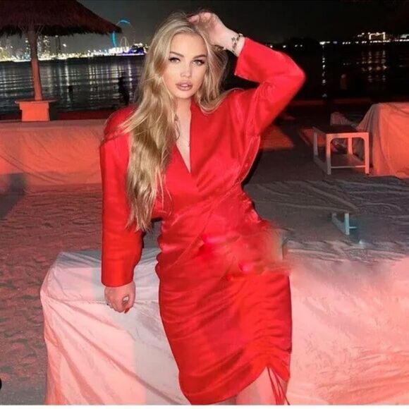 ZARA DRAPED SATIN EFFECT DRESS - Picture 5 of 13